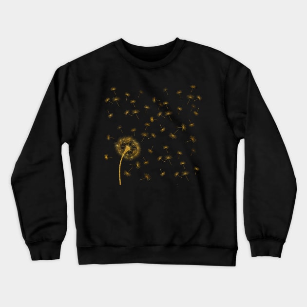 Gold Dandelion Seeds Crewneck Sweatshirt by PurplePeacock